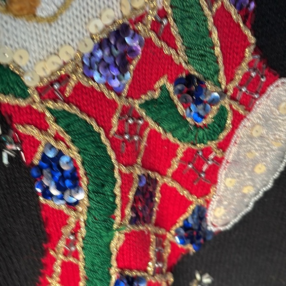 Vintage 80’s Christmas Cat Sweater Knit Embroidered - Picture 4 of 6